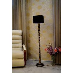 Tucasa Mango Wood Black & Gold Floor Lamp with Black Drum Polycotton Shade, WF-61