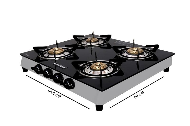 Buy Macizo Aspro 4 Burner Manual Ignition Black Glass Gas Stove