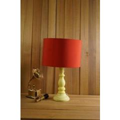 Tucasa Mango Wood Vintage Yellow Table Lamp with 11.5 inch Polycotton Red Drum Shade, WL-283