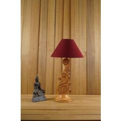 Tucasa Mango Wood Orange Carving Table Lamp with 10 inch Polycotton Maroon Pyramid Shade, WL-95