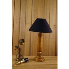 Tucasa Mango Wood Tan Table Lamp with 10 inch Polycotton Black Pyramid Shade, WL-203