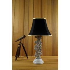 Tucasa Mango Wood Antique White Carving Table Lamp with 10 inch Polycotton Black Square Shade, WL-22