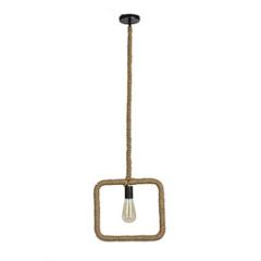 Tucasa Iron Square Shaped Pendent Light with Light Brown Jute Rope Shade, HG-03