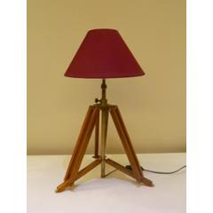 Tucasa Mango Wood Brown Tripod Table Lamp with Polycotton Maroon Shade, P-5