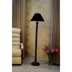 Tucasa Mango Wood Dark Brown Floor Lamp with Black Conical Polycotton Shade, WF-129