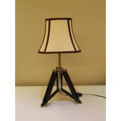 Tucasa Mango Wood Black Tripod Table Lamp with Polycotton Off White Shade, P-34