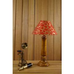 Tucasa Mango Wood Tan Table Lamp with 10 inch Polycotton Golden Circle Pyramid Shade, WL-201