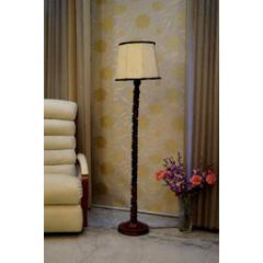 Tucasa Mango Wood Dark Brown Floor Lamp with Khadi & Black Polycotton Shade, WF-132