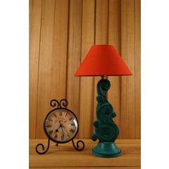 Tucasa Mango Wood Green Carving Table Lamp with 10 inch Polycotton Red Circle Pyramid Shade, WL-41