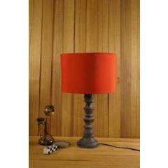 Tucasa Mango Wood Grey Table Lamp with 11.5 inch Polycotton Red Drum Shade, WL-299