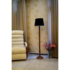 Tucasa Mango Wood Brown Floor Lamp with Black Cylindrical Polycotton Shade, WF-11