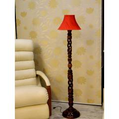 Tucasa Twisted Wooden Floor Lamp with Red Pleated Shade, LG-876