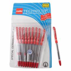 Cello Techno Tip Red Ball Point Pen (Pack of 10)
