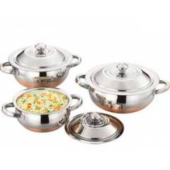 Airan 3 Pieces Stainless Steel Silver Shahi Pot Handi Set