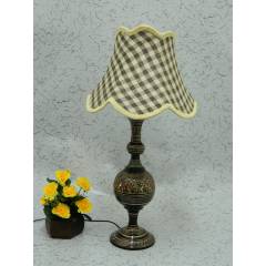 Tucasa Classic Brass Carving Table Lamp with Check Jute Shade , LG-974