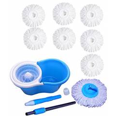 Navisha360 Degree Spin Floor Cleaning PVC Bucket Mop with 8 Microfiber Heads