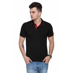 Ruggers Black Collared T-shirt with Red Tipping, Size: L
