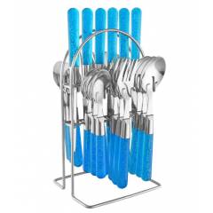 Elegante 24 Pieces Maple Blue Stainless Steel & Plastic Cutlery Set, SL-137B