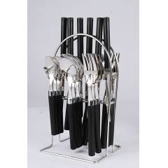 Elegante 24 Pieces Opera Black Stainless Steel & Plastic Cutlery Set, SL-130B