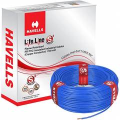 Havells 1 Sq. mm Single Core Life Line Plus S3 Blue HRFR PVC Flexible Cables, WHFFDNBA11X0, Length: 90 m