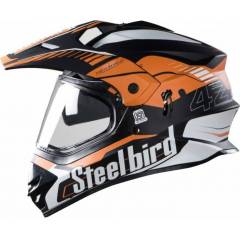 Steelbird SBA-42 Black Light Orange Full Face Helmet, Size (Large, 600 mm)