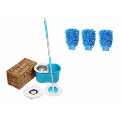 GTC 360 Degree Spin Floor Cleaning Easy Steel Bucket Mop with Free 3 Gloves