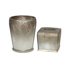 Plumeria Loiza Grey Wastebasket with 8QT Boutique Tissue Set