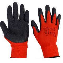 SSWW Red Nylon Shell with Black Crinkle Latex Palm Coated Gloves, SSWW112 (Pack of 10)
