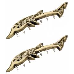 Doyours 2 Pieces Antique Brass Dolphin Design Key Hook Set, DY-0932