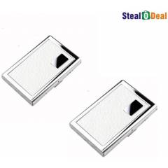 Stealodeal White Leather Stainless Steel Card Holder (Pack of 2)