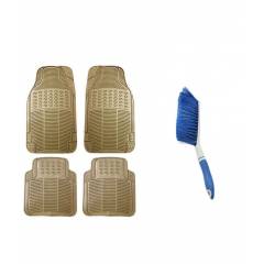 G-King Beige Vinyl Rubber Car Foot Mat Set with Carpet Brush For Toyota Etios Liva