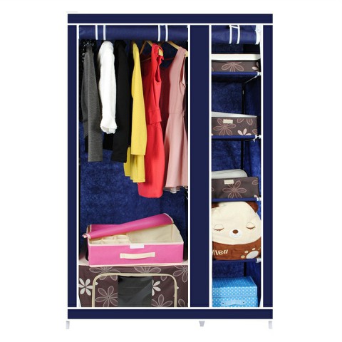 Buy Kawachi K01 Elegant Double Sided Foldable Blue Canvas Wardrobe