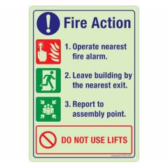 Safety Sign Store Fire Action-Do Not Use Lifts Sign Board, NG201-A4AL-01