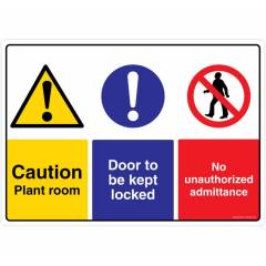 Safety Sign Store Caution: Plant Room, Door to be kept Locked Sign Board, CW402-A3V-01
