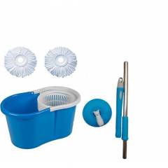 GTC Blue Easy Magic 360 Degree Spin Floor PVC Mop & Bucket with 2 Microfiber Heads