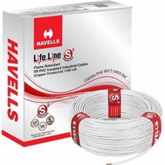 Havells 1 Sq mm Single Core Life Line Plus S3 White HRFR PVC Flexible Cables WHFFDNWA11X0 Length 90 m