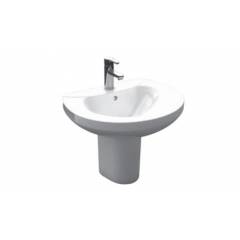 Bravat Wash Basin C22175W-1 Half Pedestal Lavatory With Overflow Cover,56 cm