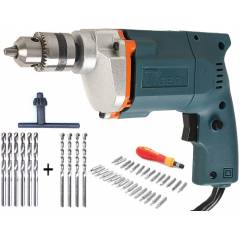 Tiger TGP10 10mm Electric Drill Machine with 6 HSS Bits, 4 Masonry Bits & 31 Pieces Screwdriver Set