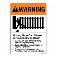 Safety Sign Store Warning: Moving Gate Sign Board, FS113-A4AL-01