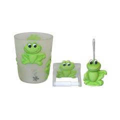 Plumeria Green Frog Wastebasket with Paper Holder & Toilet bowl brush Set