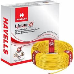Havells 1 Sq. mm Single Core Life Line Plus S3 Yellow HRFR PVC Flexible Cables, WHFFDNYA11X0, Length: 90 m