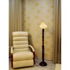 Tucasa Twisted Wooden Floor Lamp with Off White Designer Shade, LG-867