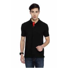 IZOD Black Men's/Women's Collared T-shirt with Red Placket, Size: L