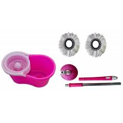 GTC Pink Easy Magic 360 Degree Spin Floor PVC Mop & Bucket with 2 Microfiber Heads