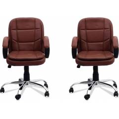 Mezonite Brown Medium Back Leatherette Office Chair (Pack of 2)