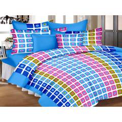IWS Blue Luxury Cotton Printed Double Bedsheet with 2 Pillow Covers, CB1657