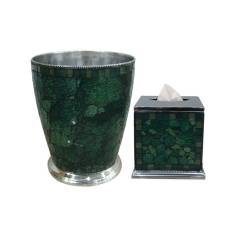 Plumeria Iceberg Green Wastebasket with 7QT Boutique Tissue Set