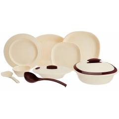 Signoraware Off White/Maroon Matt Finish 36 Pieces Square Dinner Set, 257