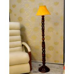 Tucasa Twisted Wooden Floor Lamp with Yellow Pleated Shade, LG-875
