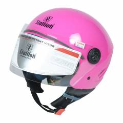 Stallion BLK K10 Open Face Pink Motorbike Helmet, Size: M